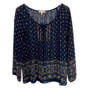 Blu Pepper | Women's Blue Long Sleeves Boho Peasant Top Blue Size Large